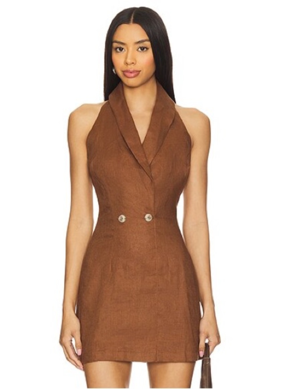 Lovers And Friends Sz M Brixton Linen Brown Halter Mini Dress